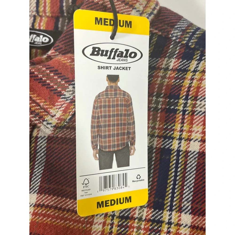 Buffalo Jeans Plaid Flannel Shirt Jacket Men M Red Navy Rugged Grunge Lumberjack